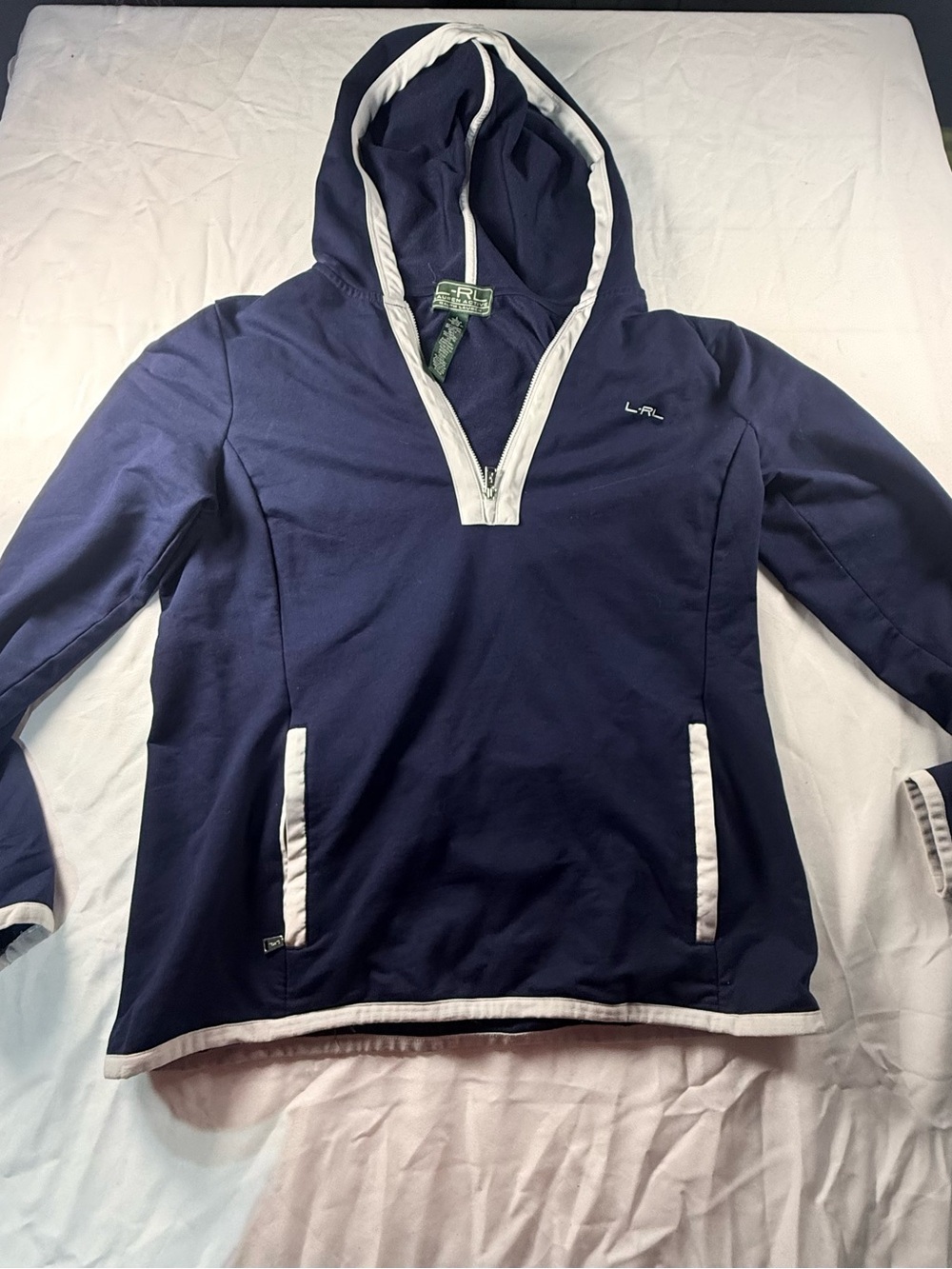 Ralph Lauren Active Navy Blue Hoodie with White Trim